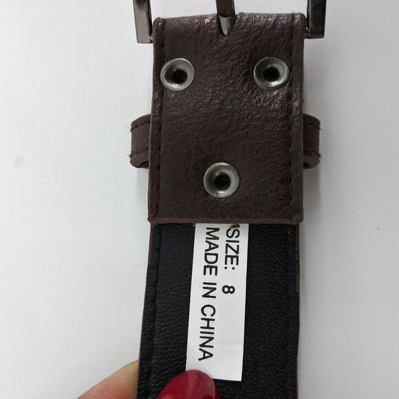 Women's Dark Brown Faux Leather Rhinestone Stud Belt size 8 - Picture 4 of 13